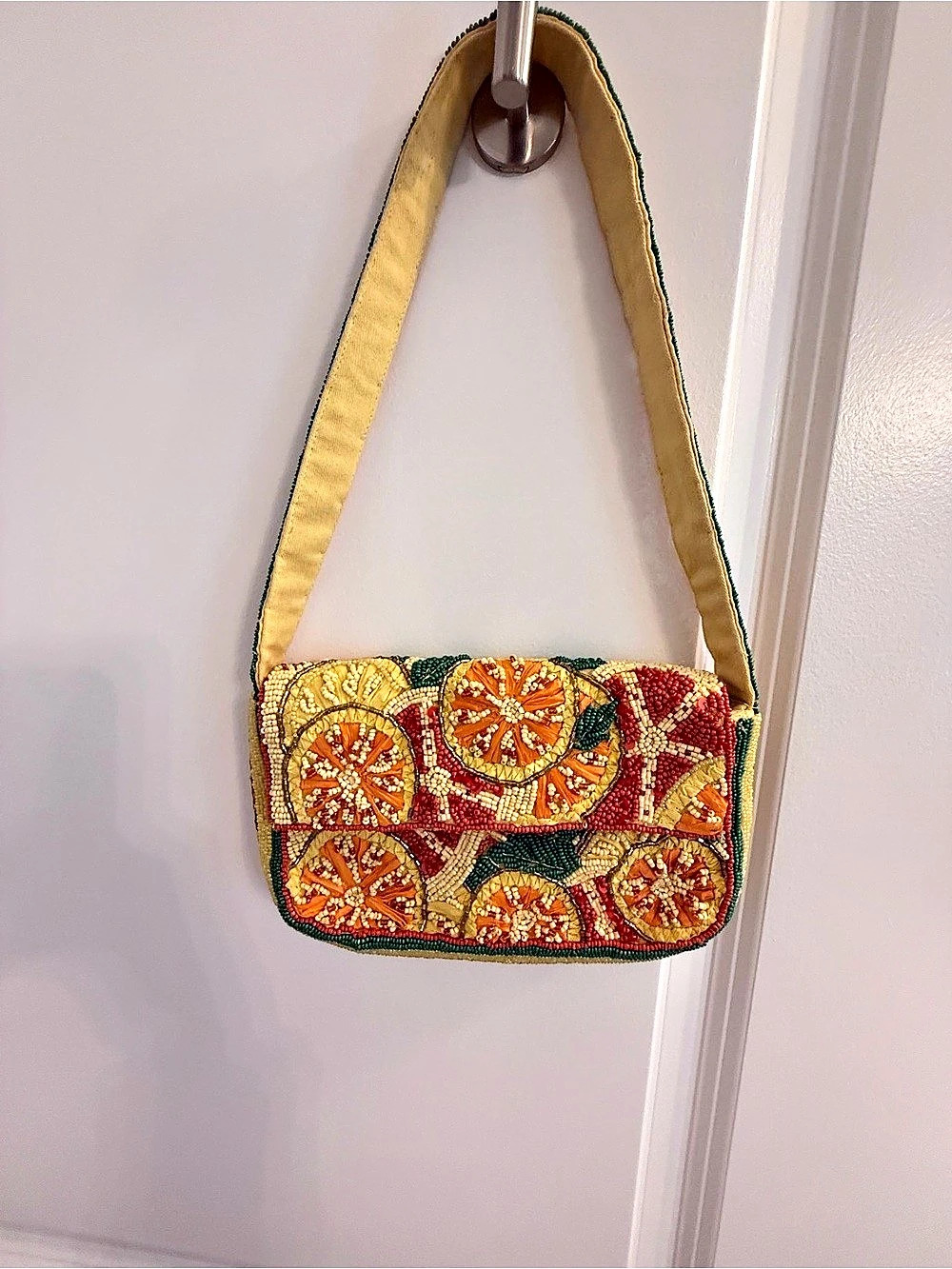 Anthropologie The Tate Beaded Bag: Fruit Edition Beaded Shoulder Bag in Gold &